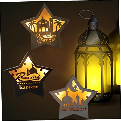 Украса Eid Mubarak Дървена Настолна Лампа Със светлини работещи На Батерии Десктоп Украса Отделно Стоящи Настолна Дървена Лампа за мюсюлманския Рамадан (Бял)