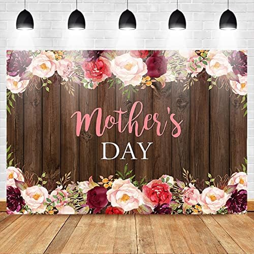 Mocsicka на Фона на Ден на Майката 7x5 фута Селски Дървена Стена с Флорални Декорации за партита В чест на Деня на Майката