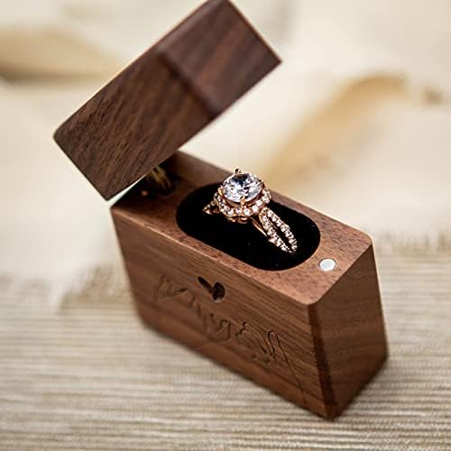 Кутия за Годежни Пръстени MUUJEE Кутре Обещание Slim - Дървена Кутия за пръстени с Гравирани за Сватбената церемония,