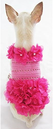 Вязаное на една Кука Розова Рокля За Кучета С Перлата на Цвете, Уникални Облекла За Домашни Любимци 14F (Среден размер)