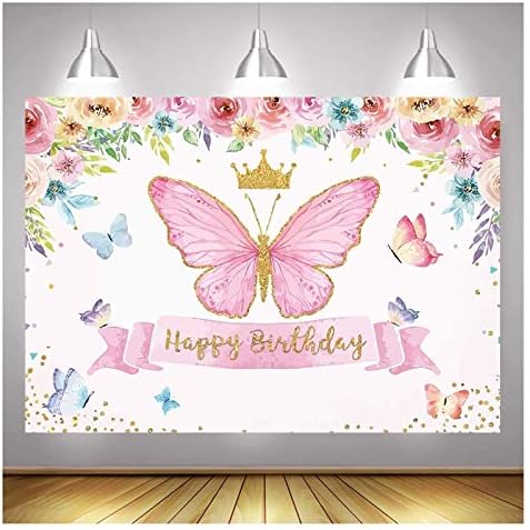 XLL честит Рожден Ден на Тема Снимки Декори Пеперуда Розова Роза Цвете Короната на Снимката за Приказната Принцеса Рожден