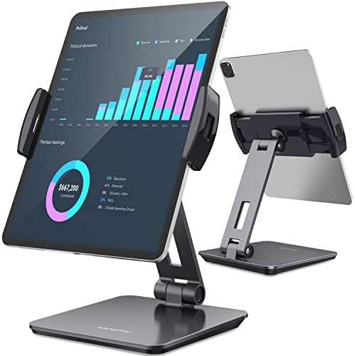 Бизнес-павилион AboveTEK Алуминиева поставка за iPad, въртящи се на 360 ° за притежателите на таблети и телефони с диагонал