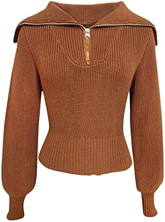 Жена Пуловер, Пуловери, Съкратен Обикновен Пуловер с дълъг Ръкав и широко деколте с Цип, Кашмир Sweaters
