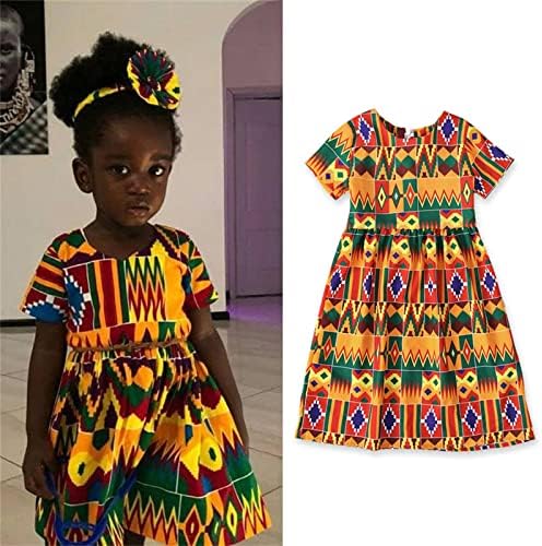 Дизайнерски Дрехи за малките момичета, Уютно Принцеса Рокля в африканския стил от 0 до 5 години с Къс ръкав и Мазна Текстура