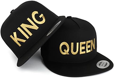 Модерна шапка King and Queen от 5 панельной фиксирана мрежа със златни бродерии