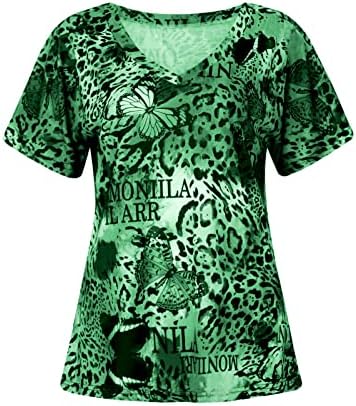 Дамски блузи свободно намаляване с кръгло деколте, лека тениска с принтом пеперуди, класически върховете Henley с къс