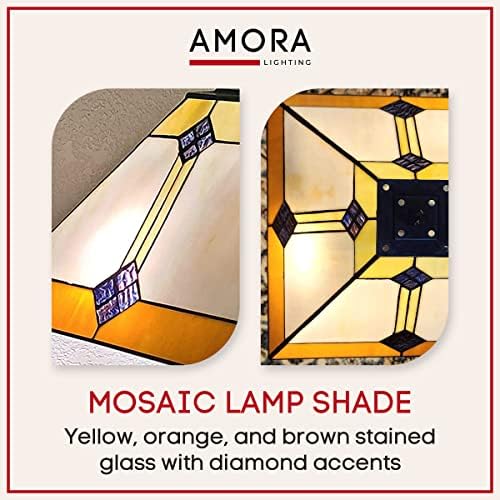 Настолна лампа Amora Vintage Тифани - Тенис на нощна светлина с Геометричен диамант - лека нощ от Жълто-кафяво стъкло