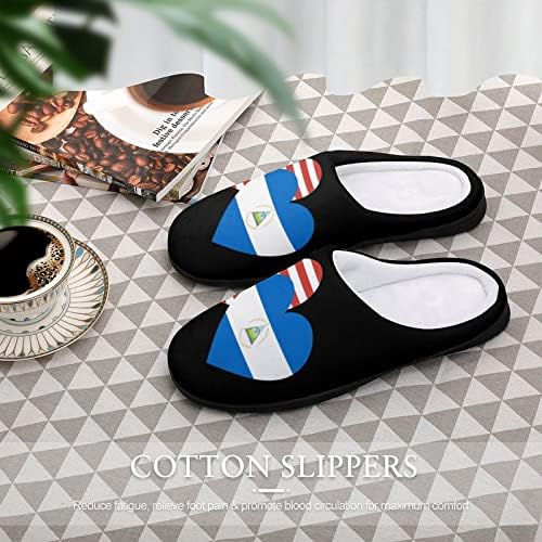 Никарагуа Американски Флаг във формата На Сърце Плюшени Чехли Забавно Графична Обувки Памучен Домашни Обувки за Мъже