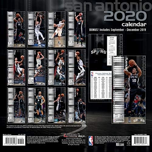 Стенен календар екип TURNER Sports San Antonio Spurs 2020 12X12 (20998011895)