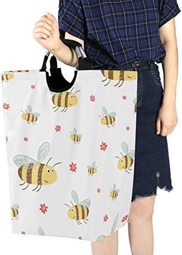 ALAZA Забавни Пчели Голяма Кошница За Дрехи, Сгъваема Чанта с Дръжки Водоустойчив Здрава Облекло Кръгла Кофа за Пране