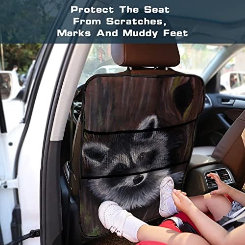 Кола Протектор на Гърба на столчето за кола FunnyStar Baby Енот, Подложка за краката, Защитен Панел С Джобове за съхранение,