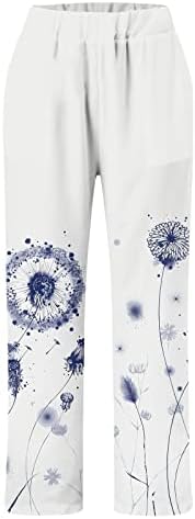 Дамски Ежедневни Панталони от памук и Лен, Удобни Летни Плажни Панталони на Цветя Принтом Еластичен Колан, Дишащи Панталони