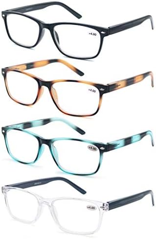 Очила за четене HEEYYOK, Женски Мъжки Ридеры, 4 опаковки, Малки Квадратни Очила за четене с Гъвкав и Удобен Пружинным