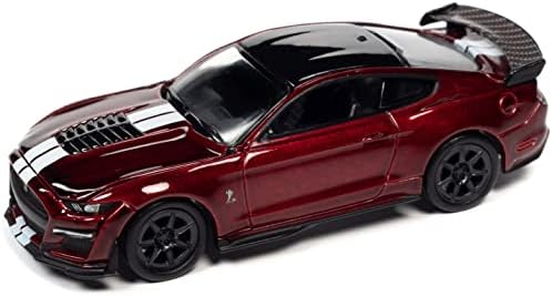 2020 Shelby GT500 Track Pack от въглеродни влакна Rapid Red Met. с бели ивици и черен покрив Оод Ед 1/64 Монолитен под