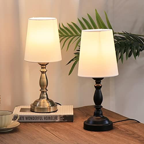 Съвременната Нощна Настолна лампа, Комплект от 2 Лампи за спалня, Чифт Сребърни Лампи с Бял Филтър Абажуром за Прикроватной