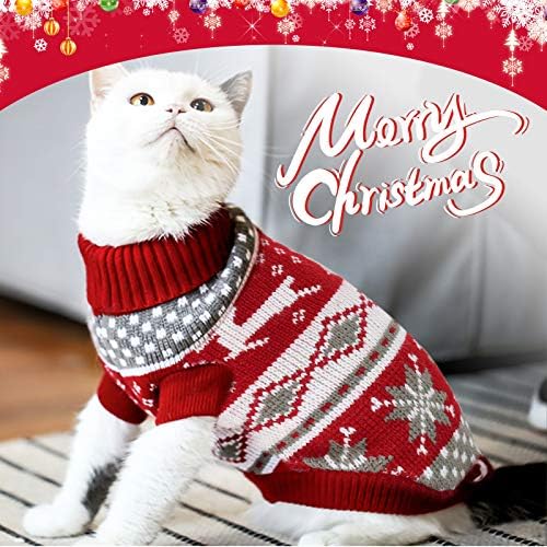 Коледен Пуловер HYLYUN Котка, 2 Опаковки - Коледен Пуловер за Кученца, Пуловери с Снежинками и Елени за домашни Любимци,