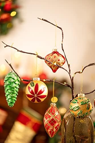Набор от традиционните Червено-Зелено-Златни коледна украса Severin Madelyn (4 предмета) Бижута от Стъклени Коледни Топки