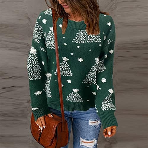 Дамски Коледни Пуловери за Мъже, Модерен Пуловер с Снеговиком, Пуловер с кръгло деколте във формата на Снежинки