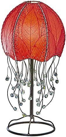 Настолна лампа Eangee Home Design под формата на Медузи с абажуром цвят на морска вълна от истински листа какао с Дължина 10 инча x ширина 10 см x височина 24 инча (399 т sb)