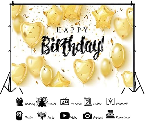 Baocicco 7x5ft Винил Фон честит Рожден Ден на Фон за Снимки Златен Балон Златна Панделка За рождения Ден на Фона На Партита