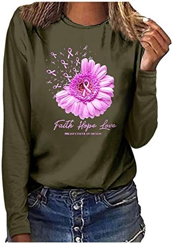 NaRHbrg Вдъхновяващи Женски Ризи Hope Breast Cancer Awareness Розова Риза Pray for a Cancer Дамска Тениска с дълъг Ръкав