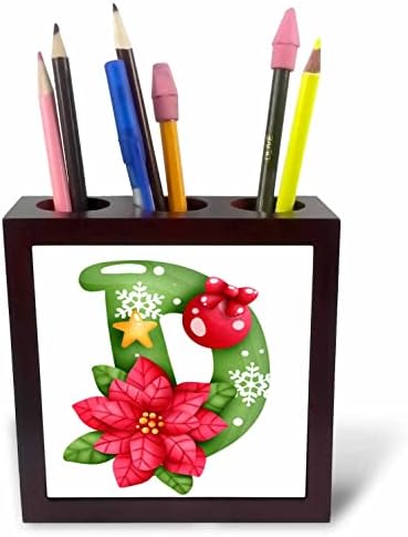 3dRose Сладък Коледни Държатели за писалки със зелена Искряща монограм, Инициализирующие D -Образна плочки (ph-371253-1)