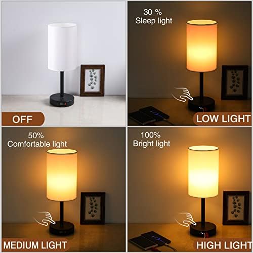 Нощна лампа AXIQUE с порт USB + C-Сензорно управление, Интелигентна Бързо зареждане, 3 начина да Регулирате яркостта, Настолна лампа за спални, в пълен Кръг Текстилен ламп