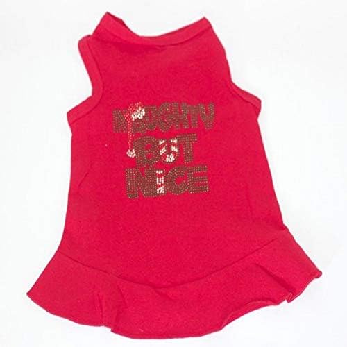 Коледна тениска на The Dog Squad Naughty But Nice Облекло за домашни любимци, Средна, Червена