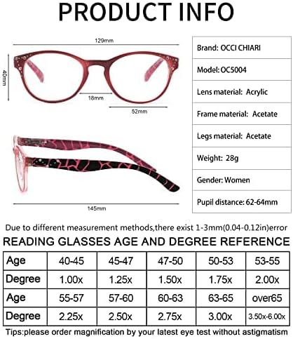 OCCI CHIARI Големи очила за четене, дамски дизайнерски очила за четене за една дама(1.0 1.25 1.5 1.75 2.0 2.25 2.5 2.75