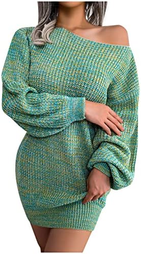 Дамски коледни Пуловери, Есенно-Зимни Всекидневни Рокли-пуловери с открити рамене, Многоцветен Вязаный Вълнен пуловер