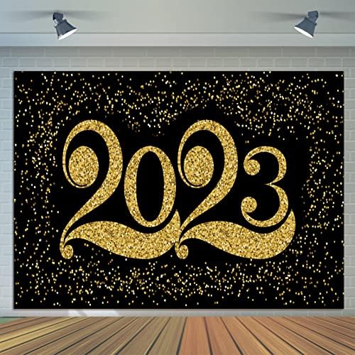 Нова година Фон за Снимки 7x5 метра Черно-Златен Photo Booth Party Banner Аксесоари За Празнуване Щастлива Нова година