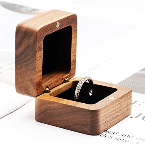 COSISO 2 Опаковки Дървени Кутии за Пръстени за Сватбената церемония (Квадрата Единично Черно Вътрешна част + Осмоъгълна