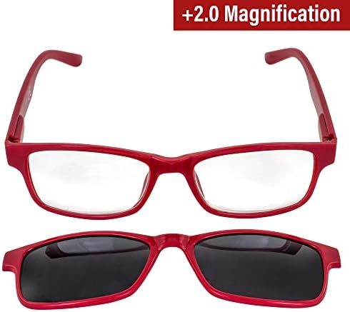 Очила за четене Global Vision + 2,0-Кратно увеличение в Червена рамка с Прозрачни лещи и съответните поляризирани стъкла