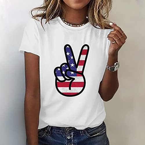 Опаковка Риза Ден на Независимостта Женски Графични Тениски за Жени, в началото на с Кръгло деколте и Къс Ръкав, Отгоре