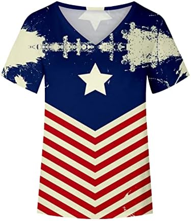На 4 юли 2023, Тениски за Жени, в началото на с Американския Флаг, Тениска с V-образно деколте, Къс Ръкав, Свободни Ежедневни