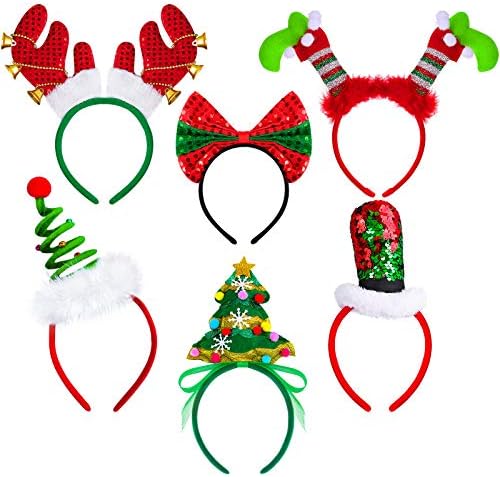 Aneco 6 Опаковки Креативна Коледна Превръзка На Главата Елфи Превръзка На Крака Коледно Дърво Шапки Костюм на Елен Шапки